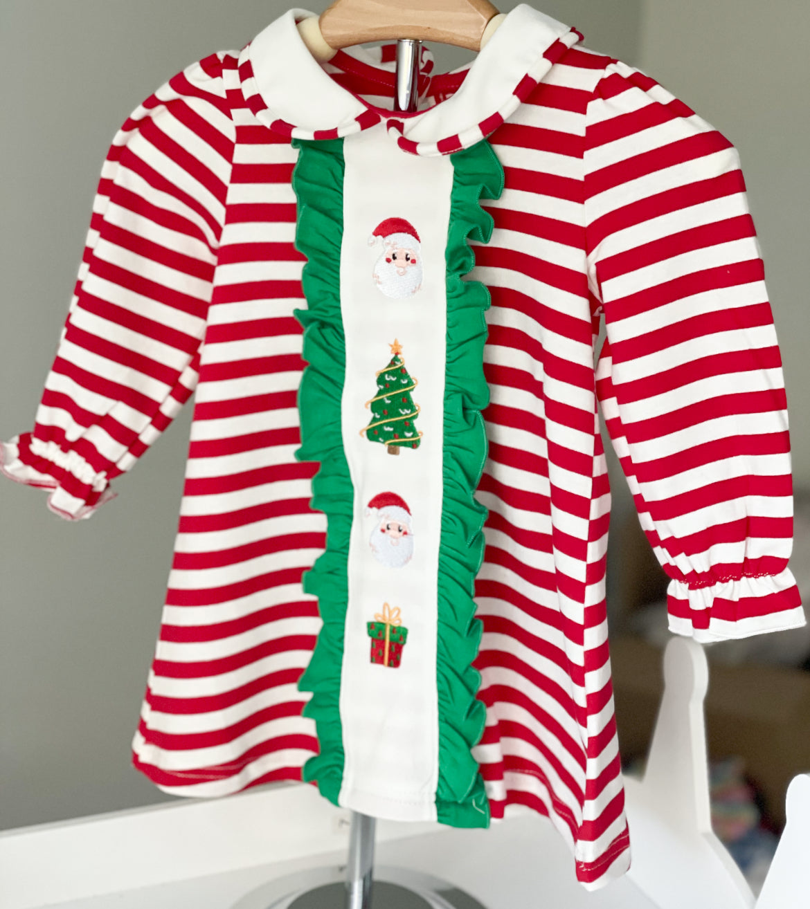 womens green sheath dress Ruffled Santa Dress – Classic Tots