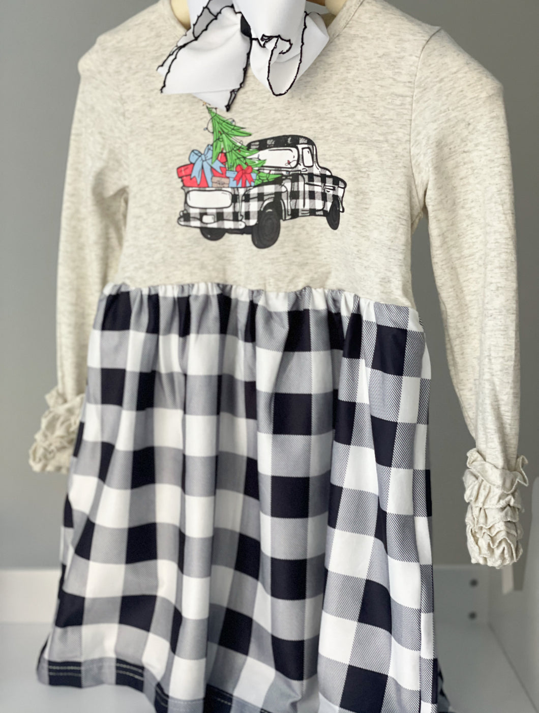 Christmas Tree Gingham Truck Dress