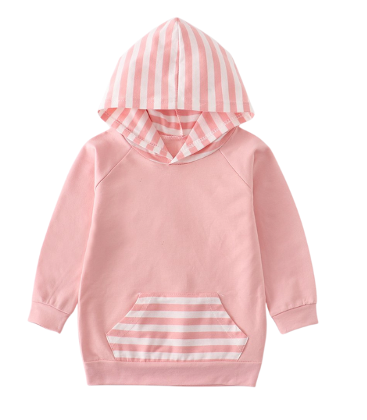 Pink & White Stripped Hooded Pullover