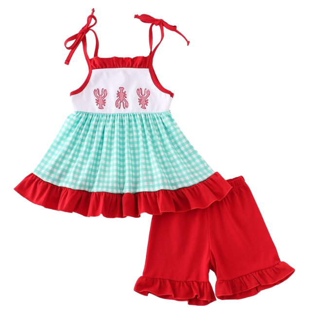 Lazy Lobster Ruffled Short Set