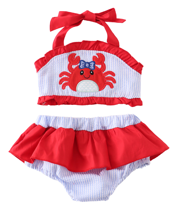 Seersucker Crab Applique Bikini