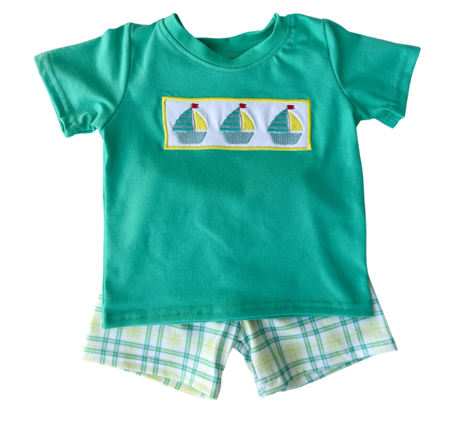 Sailboat Embroidered Boys Short Set